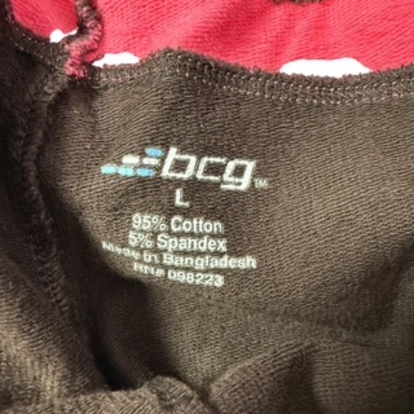 bcg Brown/Pink Capri Elastic/Drawstring Waist Hidden Pocket Leggings Size L - Picture 2 of 6